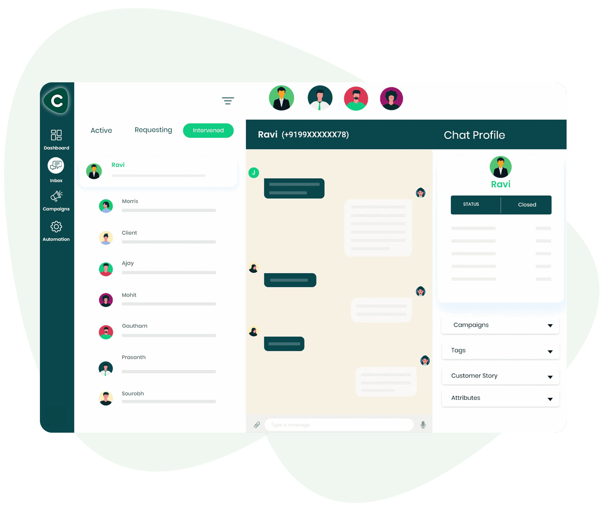 Cratio WhatsApp Chat Inbox feature