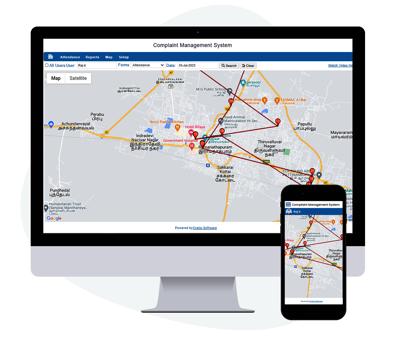 Cratio field force location tracking Map View